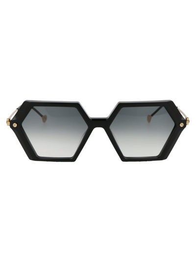 Yohji Yamamoto Slook 007 Sunglasses In M001 Pur Black/japan Gold