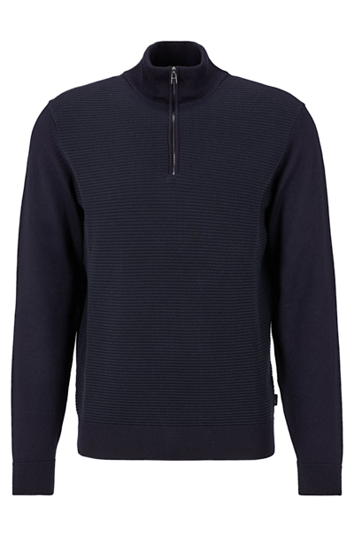 Hugo Boss Boss - Ladamo Dark Blue Half Zip Knitted Sweater With 2-tone Micro Structure 50477394 404