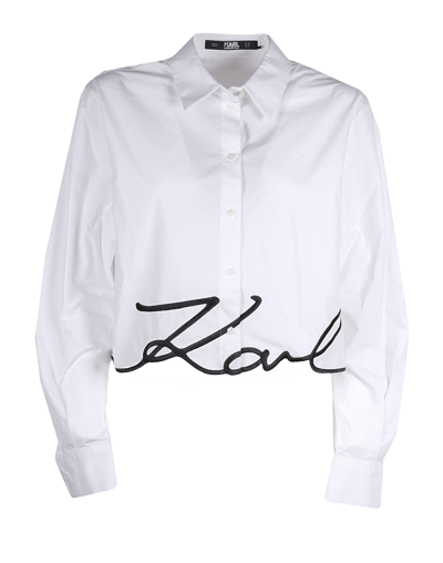 Karl Lagerfeld Cropped Karl Signature Shirt In White