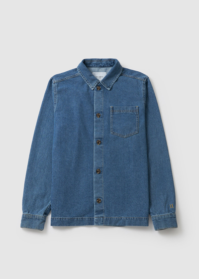 Les Deux Mens Layton Denim Hybrid Shirt In Medium Indigo Wash In Blue