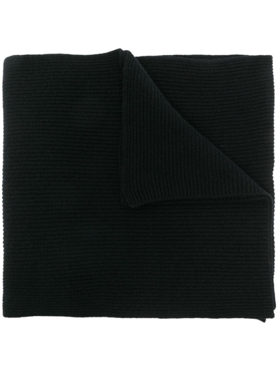 Moncler Black Logo Badge Ribbed Knit Scarf