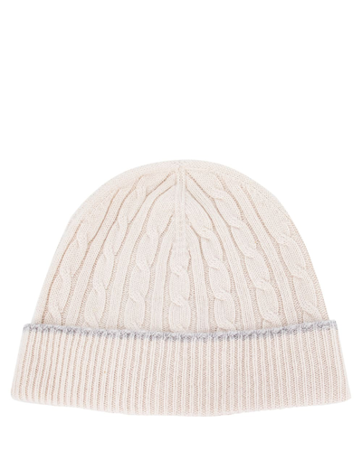 Eleventy Contrast-trim Cable-knit Beanie In Ivory_light Grey