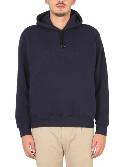 Aspesi Sweatshirt With Logo And Hood In Navy