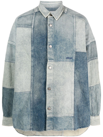 Ambush Patchwork Cotton Denim Shirt In Medium Wash