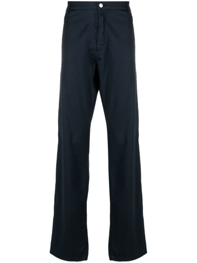Pre-owned Versace 2000s Cotton-blend Straight-leg Trousers In Blue