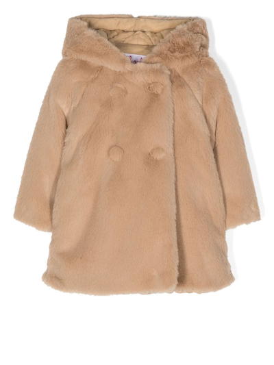 Il Gufo Babies' 人造皮草双排扣外套 In Beige