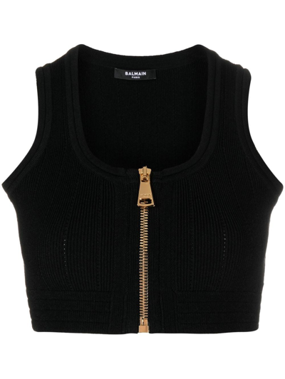 Balmain Knit Bralette Crop Top In Noir