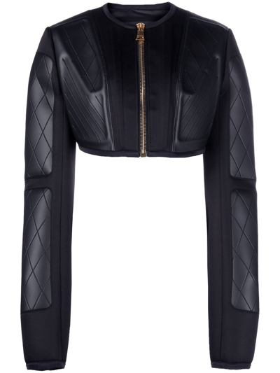 Balmain Cropped Faux-leather Jacket In Black