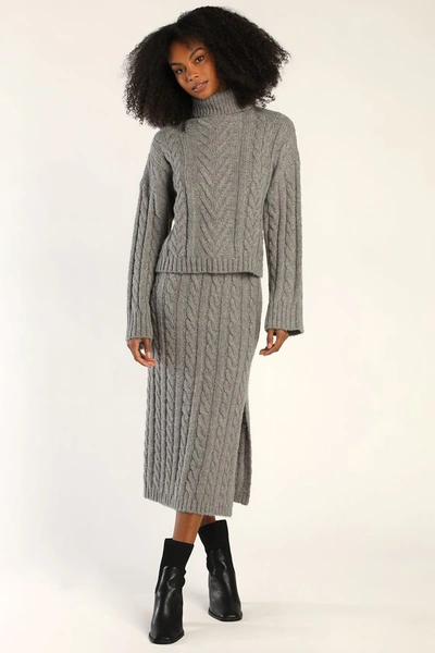 Lulus Together Again Heather Grey Cable Knit Two-piece Sweater Dress