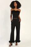 Lulus Flair For The Fabulous Black Feather Straight Leg Pants In Black