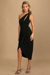 Lulus So Flirty Black One-shoulder Cutout Asymmetrical Dress In Black