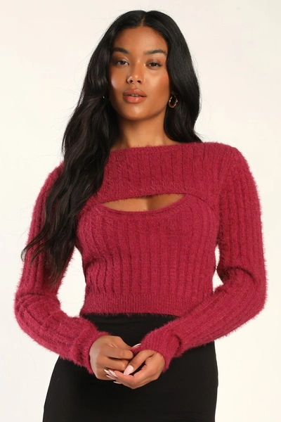 Lulus Meet Your Match Plum Purple Eyelash Knit Two-piece Sweater Top