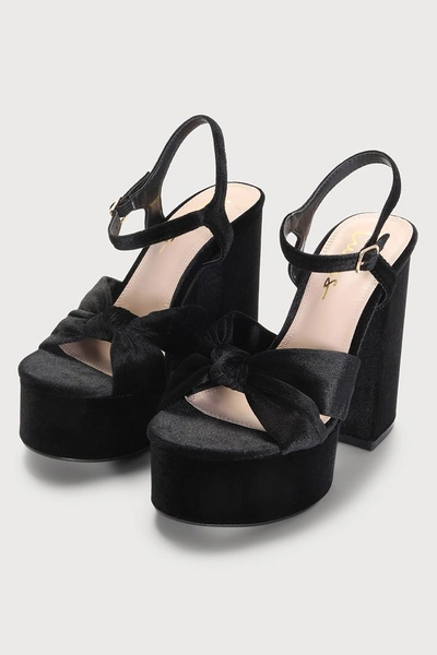 Lulus Falura Black Velvet Knotted Platform High Heel Sandal Heels