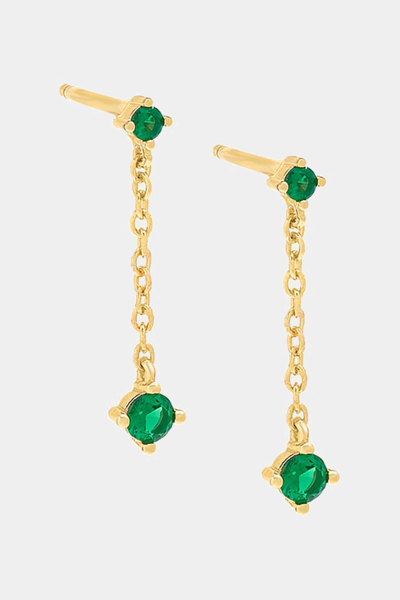 By Adina Eden Adinas Jewels Tiny Solitaire Chain Drop Stud Earrings In Gold