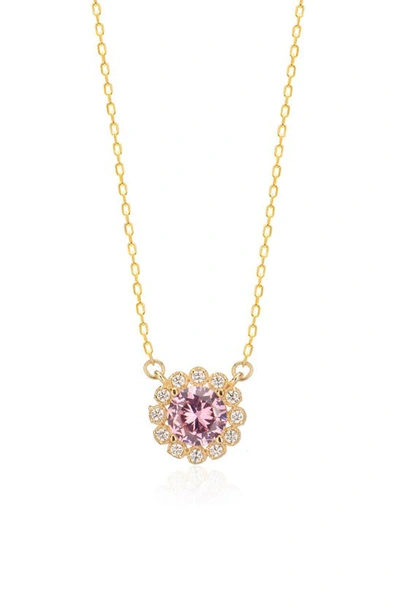 Gabi Rielle 14k Gold Plated Sterling Silver Pink Sapphire & Cz Flower Pendant Necklace