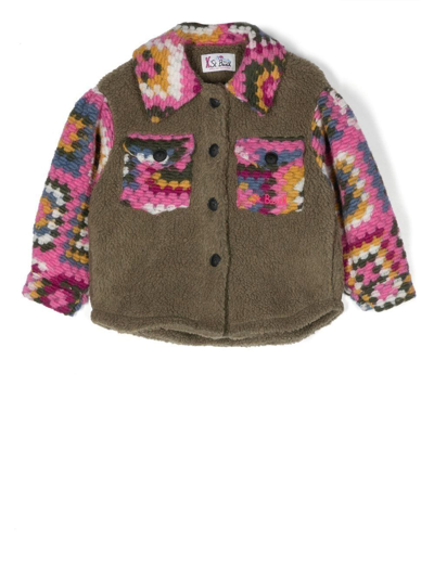 Mc2 Saint Barth Kids' Crochet-panelled Sherpa Jacket In Brown