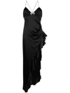 Alessandra Rich Asymmetric Ruffled Silk Gown With Crystal Embellishment In Black