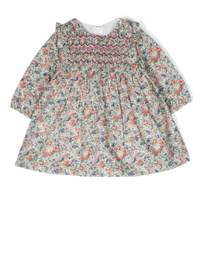 Tartine Et Chocolat Babies' Floral-print Long-sleeve Dress In Neutrals