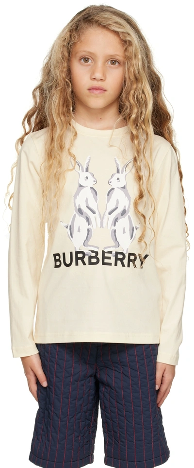 Burberry Kids Yellow Hare Long Sleeve T-shirt In White