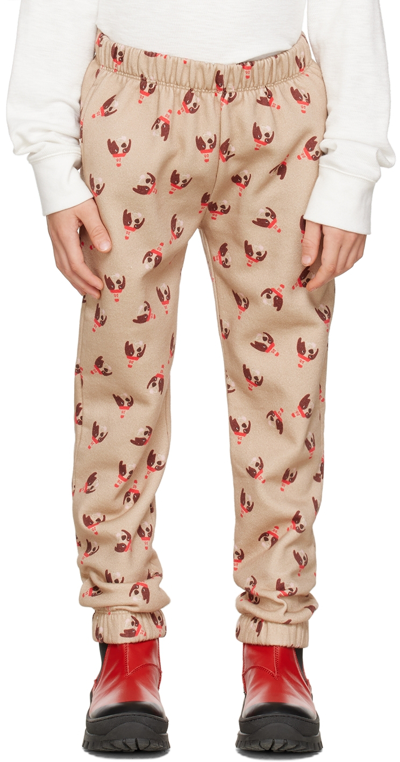 Daily Brat Kids Brown Quirky Dog Lounge Pants In Soft Sand