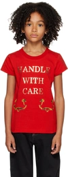 MOSCHINO KIDS RED 'HANDLE WITH CARE' T-SHIRT