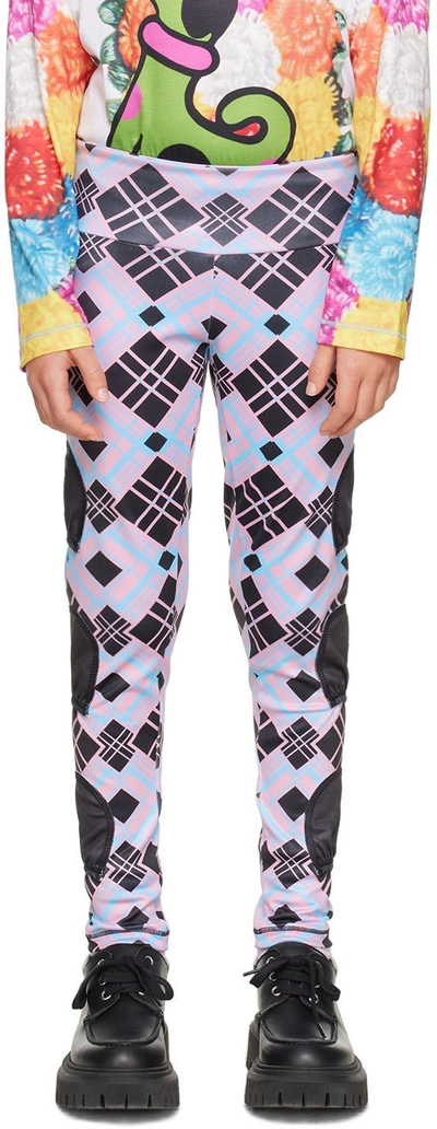 Chopova Lowena Ssense Exclusive Kids Pink & Blue 'tartan Tennis Ball' Leggings In Black, Pink And Blue