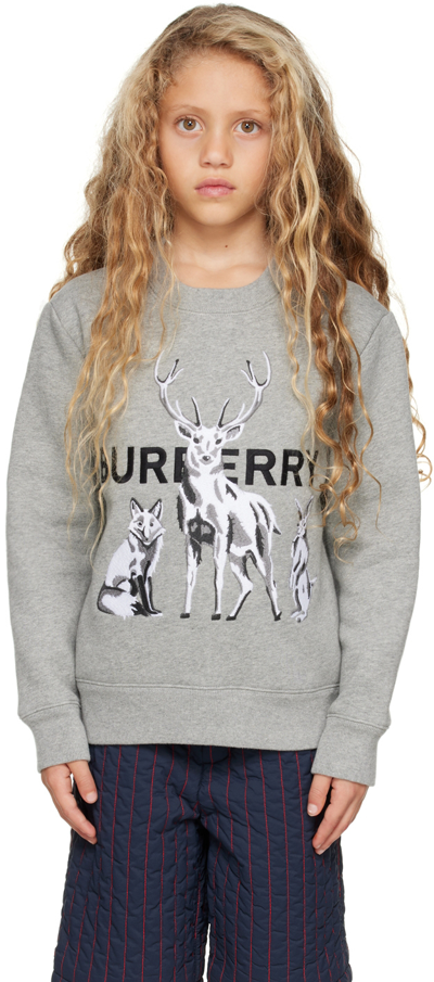 Burberry Childrens Animal Kingdom Embroidered Cotton Sweatshirt In Pale Grey Melange