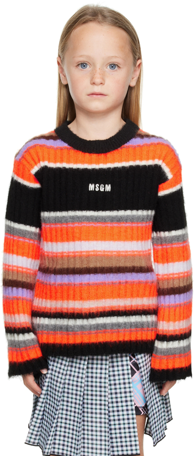 Msgm Kids' Striped Wool Blend Ribbed Knit Sweater In Multicolor