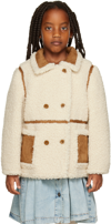 Stand Studio Kids' Chloe Double Breasted Faux Shearling Jacket In Off White/tan