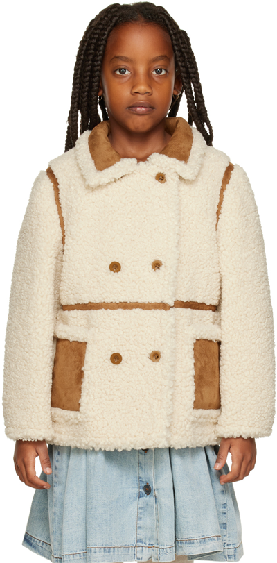 Stand Studio Kids' Chloe Double Breasted Faux Shearling Jacket In Neutrals