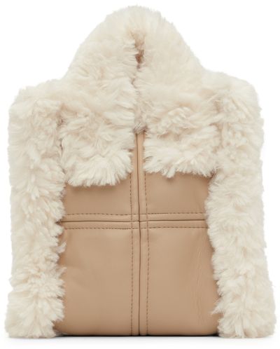 Stand Studio Lizzie Faux Shearling Bag In Off White,beige
