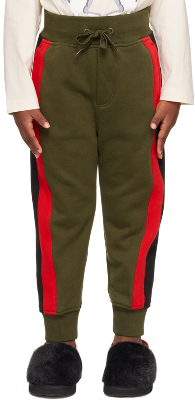 Burberry Kids Khaki Stripe Lounge Pants In Dark Olive Green