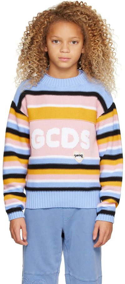Gcds Kids' Logo-print Striped Jumper In Pink