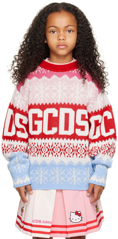 Gcds Kids Multicolor Jacquard Sweater In Christmas Red