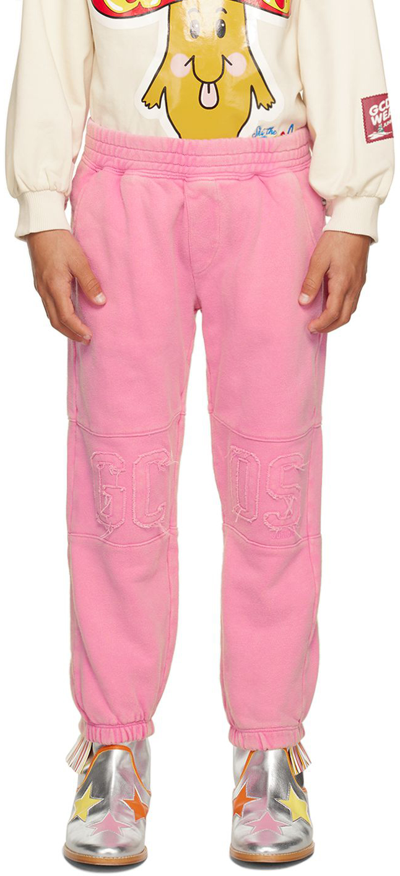 Gcds Kids Pink Garment-dyed Lounge Pants In Sangria Rose