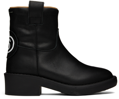 Mm6 Maison Margiela Kids Black Leather Zip-up Boots In 1 Black