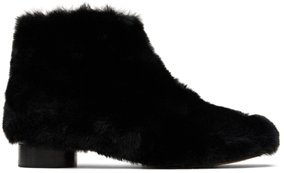 Mm6 Maison Margiela Kids Black Faux-fur Ankle Boots In 2 Black