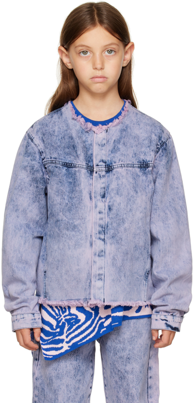 M.a+ Kids Purple Collarless Denim Jacket In Lilac