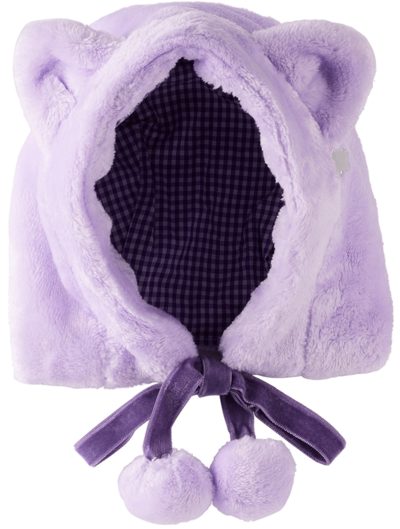 Anna Sui Mini Ssense Exclusive Baby Purple Cat Faux-fur Beanie In Lavender 61