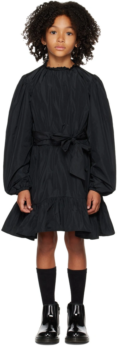 Msgm Kids Black Puff Sleeve Dress In 110 Nero