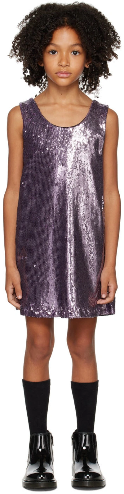 Msgm Kids' Logo-patch Sequinned Dress In Purple