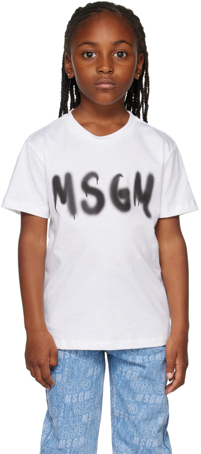 Msgm Kids White Printed T-shirt In 1 Bianco