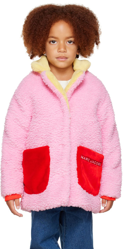 Marc Jacobs Kids' Colourblocked Short Faux Fur Coat In Pink