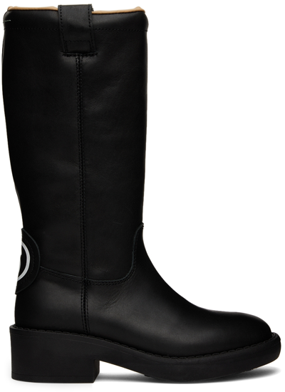 Mm6 Maison Margiela Kids Black Leather Zip-up Boots In 1 Black