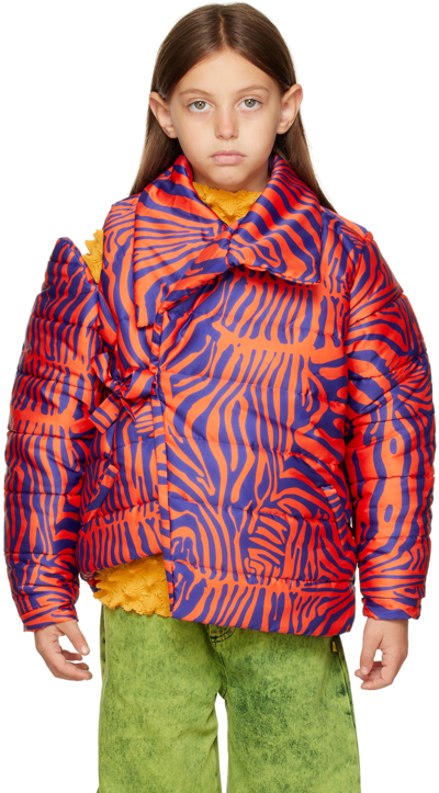 M.a+ Kids Orange Puffa Jacket In Blue Orange Zebra Pr