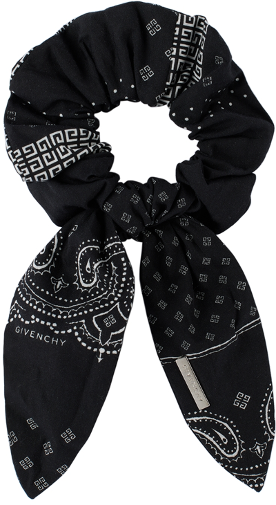 Givenchy Kids Black & White Bow Scrunchie In 09b Black