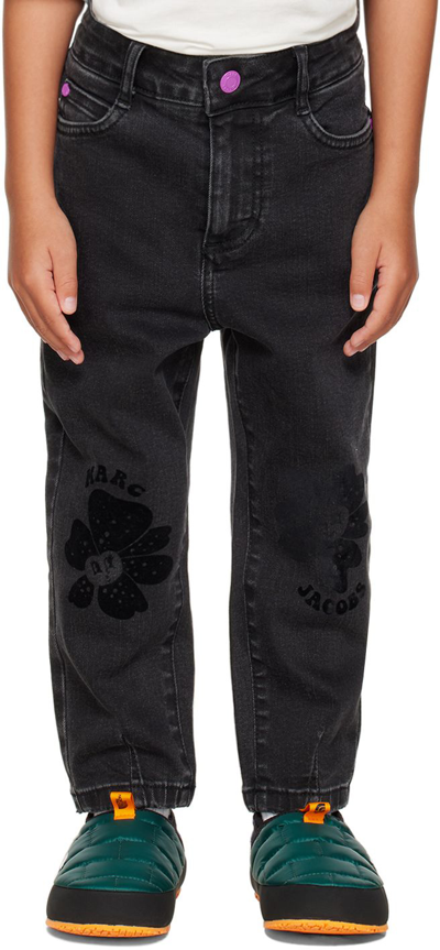 Marc Jacobs Kids Black Flocked Jeans In Z21 Denim Black