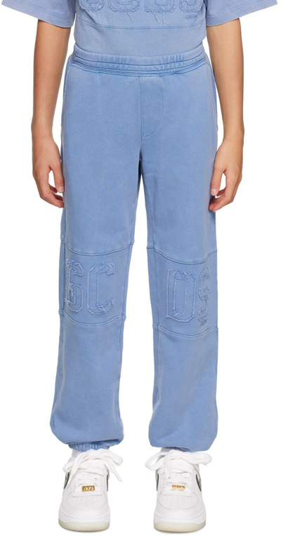 Gcds Kids Blue Garment-dyed Lounge Pants In Wild Wind Blue