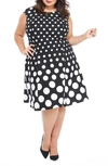 London Times Polka Dot Fit & Flare Dress In Navy/ White