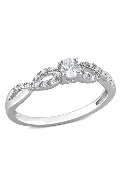Delmar Sterling Silver Created White Sapphire & Diamond Ring